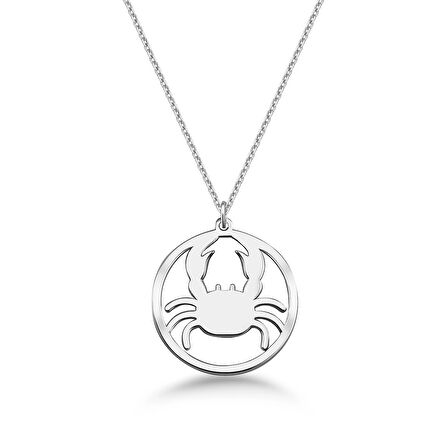 Çember Yengeç Burcu Gümüş Kolye - Gümüş