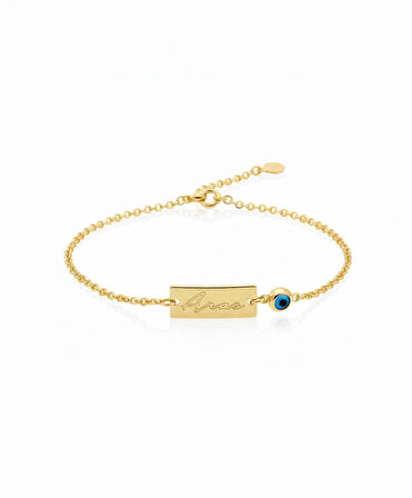 Nazarlı Gümüş İsim Bileklik - Altın