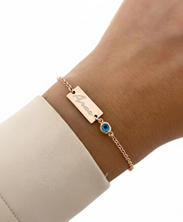 Nazarlı Gümüş İsim Bileklik - Altın