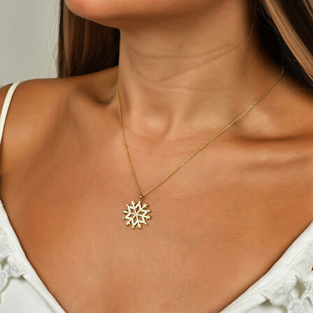 Yeni Taşlı Kar Tanesi Gümüş Kolye - Altın