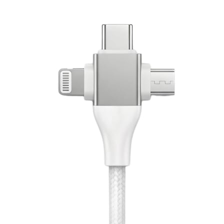 USB Type-C 5'i 1 Arada Çoklu Hızlı Şarj Kablosu, Lightning ile Uyumlu, Micro USB Destekli, Taşınabilir (Beyaz)