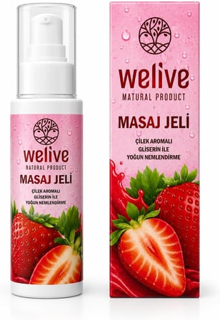 Welive Masaj Jeli, Çilek Aromalı, Gliserin ile Yoğun Nemlendirme, Tüm Cilt Tiplerine Uygun, 100 ml