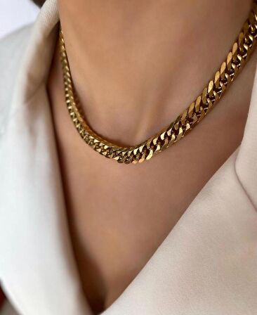 KALIN VİNTAGE ZİNCİR KADIN KOLYE GOLD ÇELİK ÜZERİ ALTIN KAPLAMA 2 SENE GARANTİ BELGELİ
