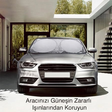 Araç Oto Ön Cam Çift Daireli Gümüş Kaplama Güneş Kalkanı Branda, GÜMÜS