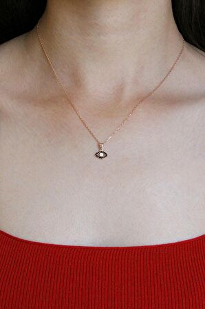 Siyah Taşlı 925 Ayar Gümüş Rose Göz Kolye - N131801