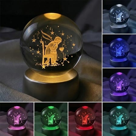 Küçük Prens Oturan Kristal Cam Küre Renk Değiştiren LED Işıklı Gece Lambası Dekoratif Hediyelik
