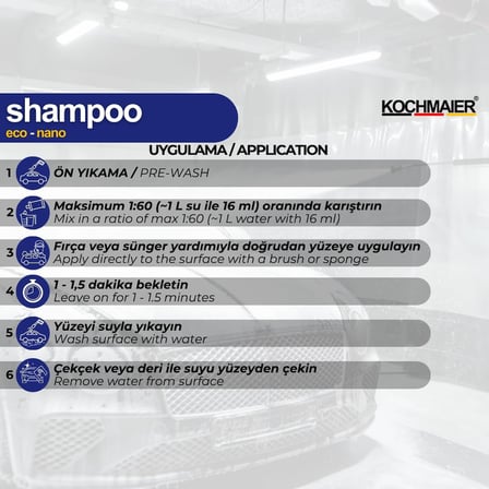 shampoo eco Oto Araç Cilalı Fırçalı Şampuan Temizleyici Kopüklü Snow Foam Yıkama Konsantre 1:60 (1 Litre)