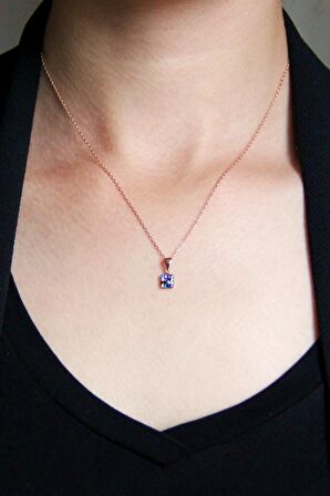 Renkli Zirkon Taşlı 925 Ayar Gümüş Kare Kolye - N134801