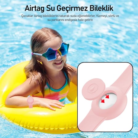 Buff TagSafe Çocuk Bileklik Silikon AirTag Uyumlu Kılıf Saat Hafif Su Geçirmez (Mavi)
