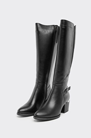 Hakiki Deri Fermuarlı Kadın Çizme