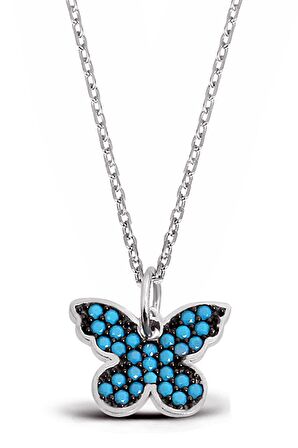 Firuze Taşlı 925 Ayar Gümüş Kelebek Kolye - N139501