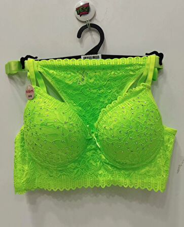 Tılsım Lingerie Serpme Taşlı Neon Yeşili Sütyen Takımı - 106