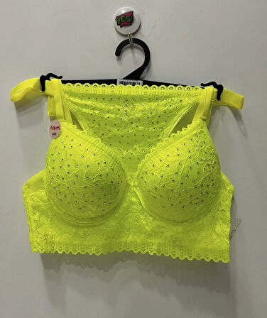 Tılsım Lingerie Serpme Taşlı Neon Sarısı Sütyen Takımı - 106