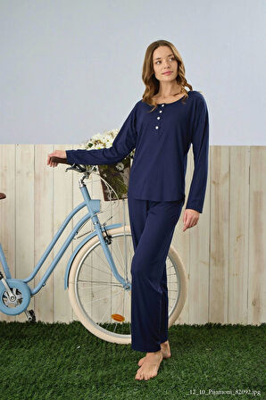 Pijamoni Dublin Kumaş Uzun Kollu Lacivert Pijama Takımı - 5315
