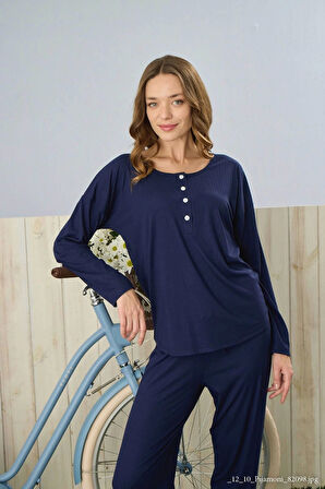 Pijamoni Dublin Kumaş Uzun Kollu Lacivert Pijama Takımı - 5315