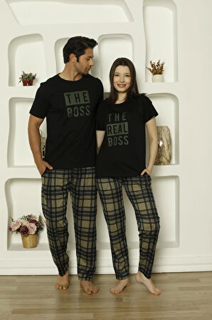 Pijamoni Süprem Kumaş Altı Ekose Desenli Kısa Kollu Kadın Pijama Takımı-6610