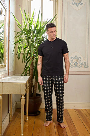 Pijamoni Penye Kumaş Erkek Siyah Pijama Takımı - 6860