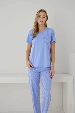 Pijamoni Süprem Kumaş Kısa Kollu Lila Pijama Takımı - 2556