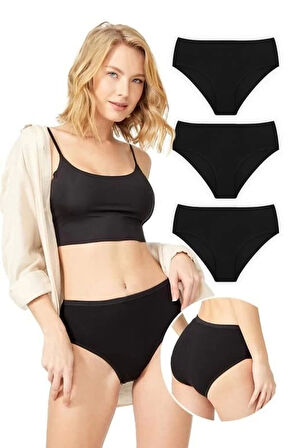 COTTONHİLL Basic Siyah Renk %95 Pamuklu Geniş Kenarlı Külot