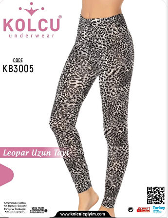 Kolcu Kar Leoparı Desenli Likralı Uzun Kadın Tayt - KB3005