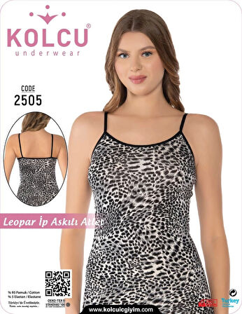 Kolcu Kadın Kar Leoparı Desenli Likralı İnce İp Askılı Premium Atlet