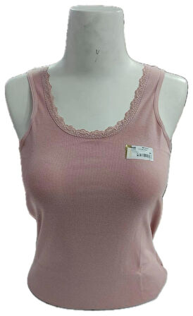 Kolcu Geniş Askılı Dantel Detaylı Kadın Atlet - Pudra