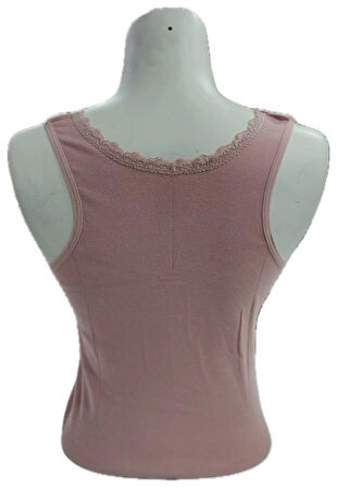 Kolcu Geniş Askılı Dantel Detaylı Kadın Atlet - Pudra