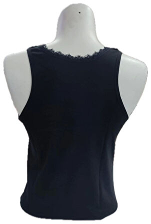 Kolcu Geniş Askılı Dantel Detaylı Kadın Atlet - Siyah