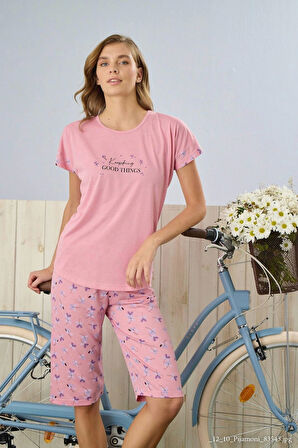 Pijamoni Kadın Yuvarlak Yaka Kapri Pembe Pijama Takımı - 7320