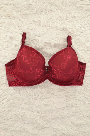 Le Jardin Desteksiz Dolgusuz Balenli Dantelli Bordo Kadın Sütyen - 7012