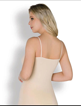 Kolcu Kadın Likralı Pamuklu İp Askılı Ten Atlet - 2501