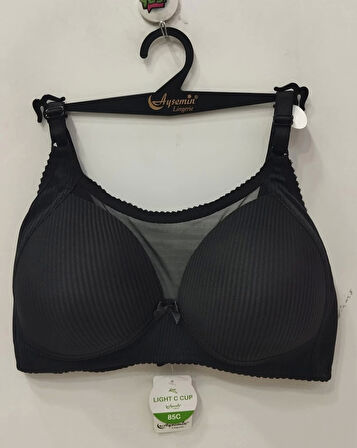 NERGİZ Kadın Önü Tül Detaylı Fitilli C Cup Toparlayıcı Sütyen -siyah