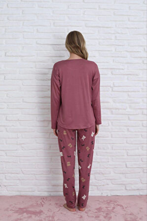 Pijamoni Kadın Milan Kumaş Bisiklet Yaka Pijama Takımı - K. Pembe
