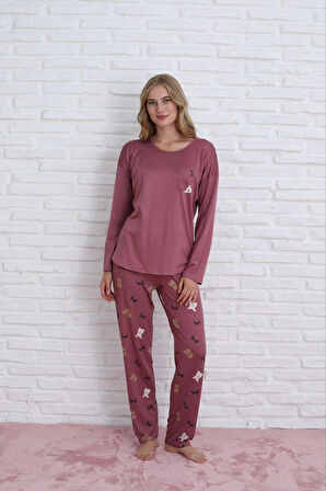 Pijamoni Kadın Milan Kumaş Bisiklet Yaka Pijama Takımı - K. Pembe