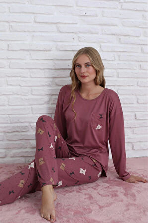 Pijamoni Kadın Milan Kumaş Bisiklet Yaka Pijama Takımı - K. Pembe