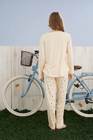 Pijamoni Kadın Milan Kumaş Bisiklet Yaka Sarı Pijama Takımı - 7600