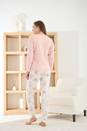 Pijamoni Kadın Termosoft Kumaş Bisiklet Yaka Pembe Pijama Takımı - 7900