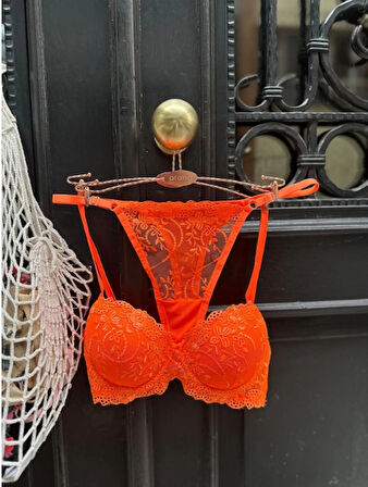 Arona Destekli Brode (Nakışlı) Turuncu Sütyen Takımı