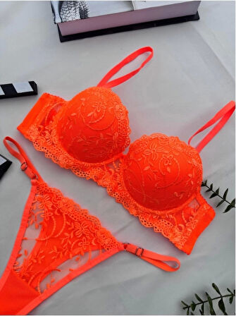 Arona Destekli Brode (Nakışlı) Turuncu Sütyen Takımı