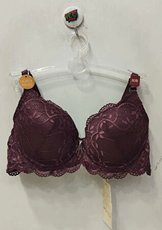 BELVÜ DANTELLİ İÇİ BOŞ SÜTYEN-mor