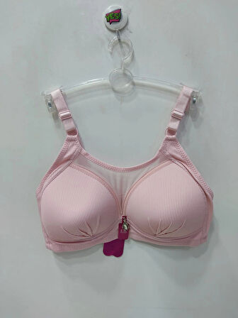 FK FK Önü Dantelli Fitilli Desteksiz ve Balensiz Sütyen-Pudra