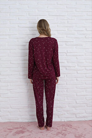 Pijamoni Kadın Milan Kumaş Bisiklet Yaka Vişne Çürüğü Pijama Takımı - 7600