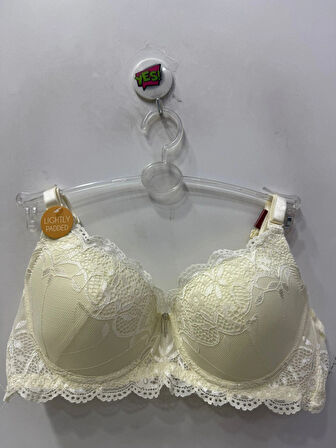 Belvü Kadın Dantelli Dolgulu Destekli Kırık Beyaz Sütyen