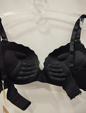 Belvü Kadın Push Up Lazer Kesim El Destekli Siyah Sütyen