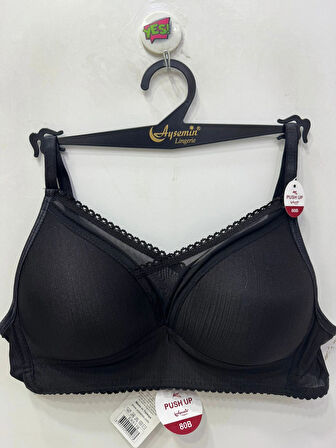 Nergiz Kadın Toparlayıcı Yarım Destekli Tül Detaylı Siyah Sütyen