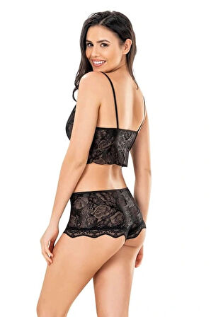 Ahu Primoda Kadın Jakarlı Dantelli Bralet Külot Takımı - Siyah