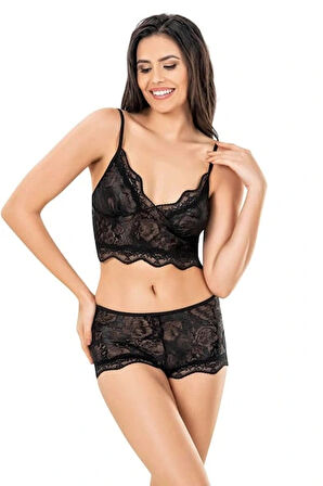 Ahu Primoda Kadın Jakarlı Dantelli Bralet Külot Takımı - Siyah