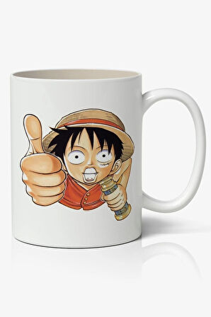 One Piece Anime Monkey D Luffy v2 Baskılı Beyaz Kupa Bardak
