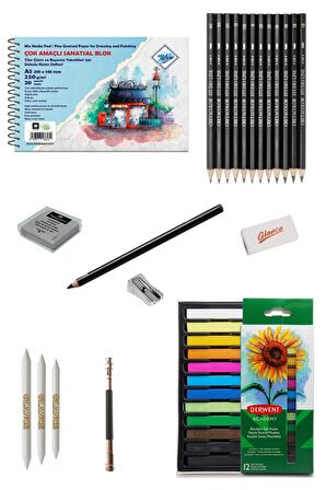 Art Liva Sanatsal Resimdefteri 250 Gra5 Cretacolor Dereceli Derwent Academy Soft Pastel 12 Renk
