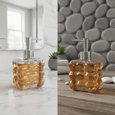 Beyaz Bubble Design Cam Sıvı Sabunluk - 450 ml Kabartmalı Şık Banyo ve Mutfak Sabunluğu (7x12 cm) (5066 - ŞEFFAF)
